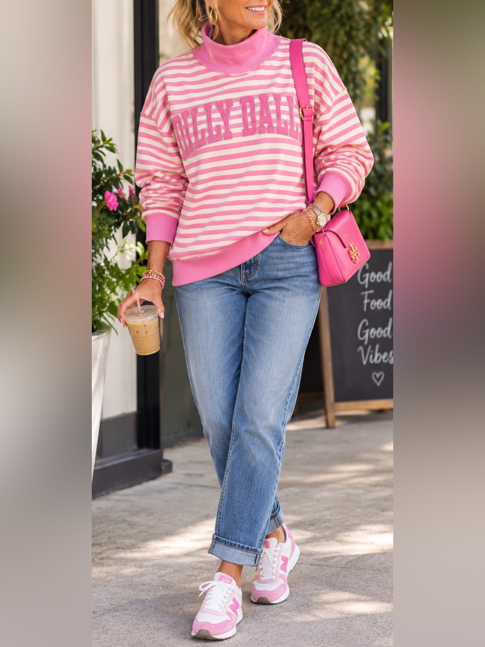Striped Pink & Cream Pullover Sweatshirt NWOT